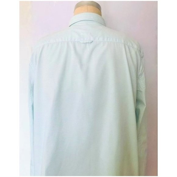 GAP AQUA BLUE WHITE STRIPE FITTED BOYFRIEND LONG SLEEVE SHIRT XL NWT - Picture 6 of 8